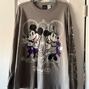 Disney Gray Long Sleeve Shirt  Disney 100 with Mickey and Minnie